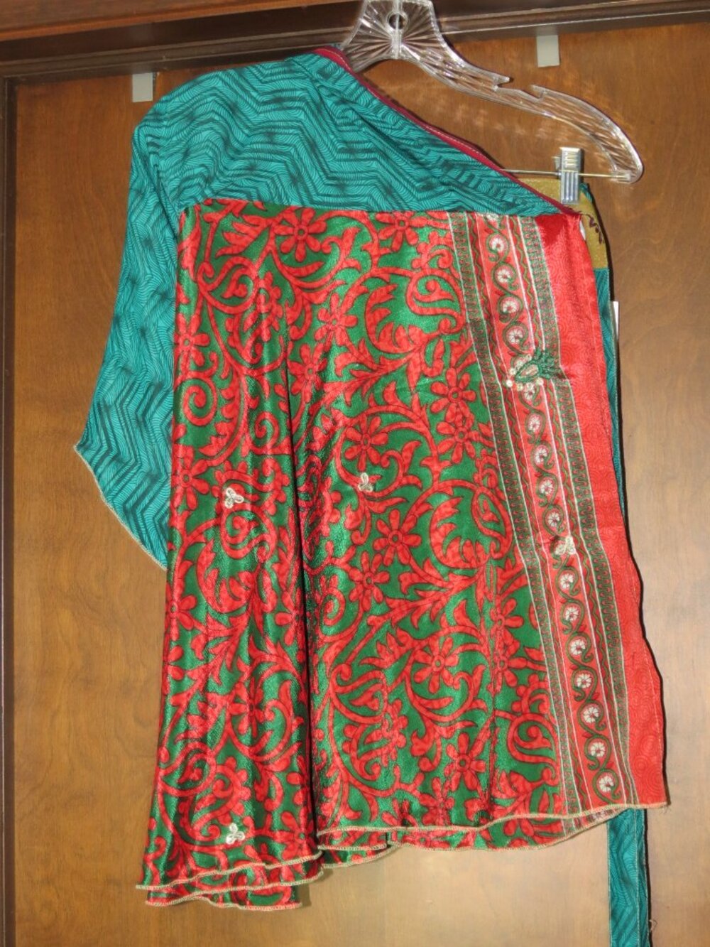 New With Tag Darn Good Yarn Sari Silk Wrap Skirt XL 8-20 Mini Reversible Bling